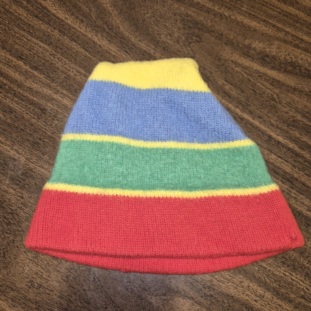 Vintage Smiley 100% Wool Colorful Striped Beanie
